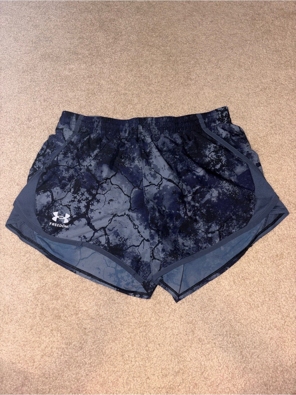 Under Armour Women's Navy Marble-Print Athletic Shorts